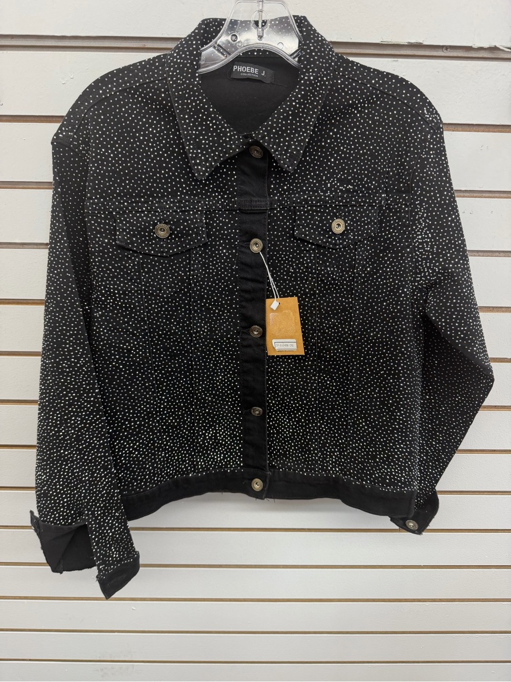 Phoebe J Black Rhinestone Denim Jacket 2X Fits XL Stretch $105 Retail
